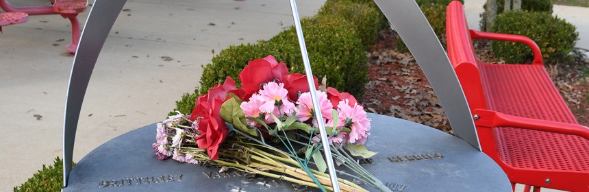 Sculpted sundial by Curtis Steele at Westside Middle School Memorial Garden