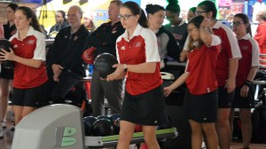 Taylor Davis approaches the bowling lane.